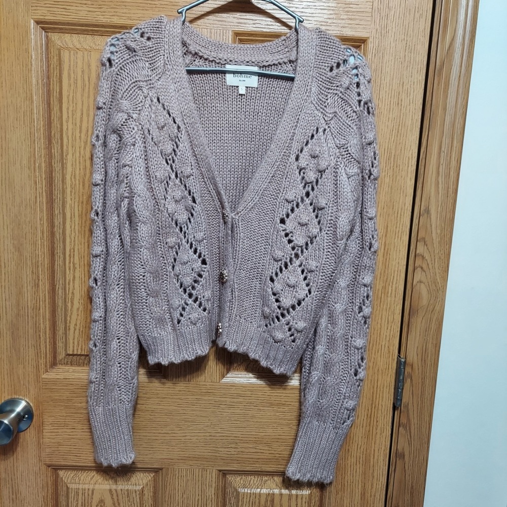 Bohme Cardigan Women's Size Small Pink Long Sleeve V-Neck Button Down